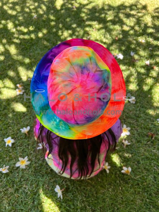 Tie-Dye Bucket Hat In Orange Yellow Purple & Blue