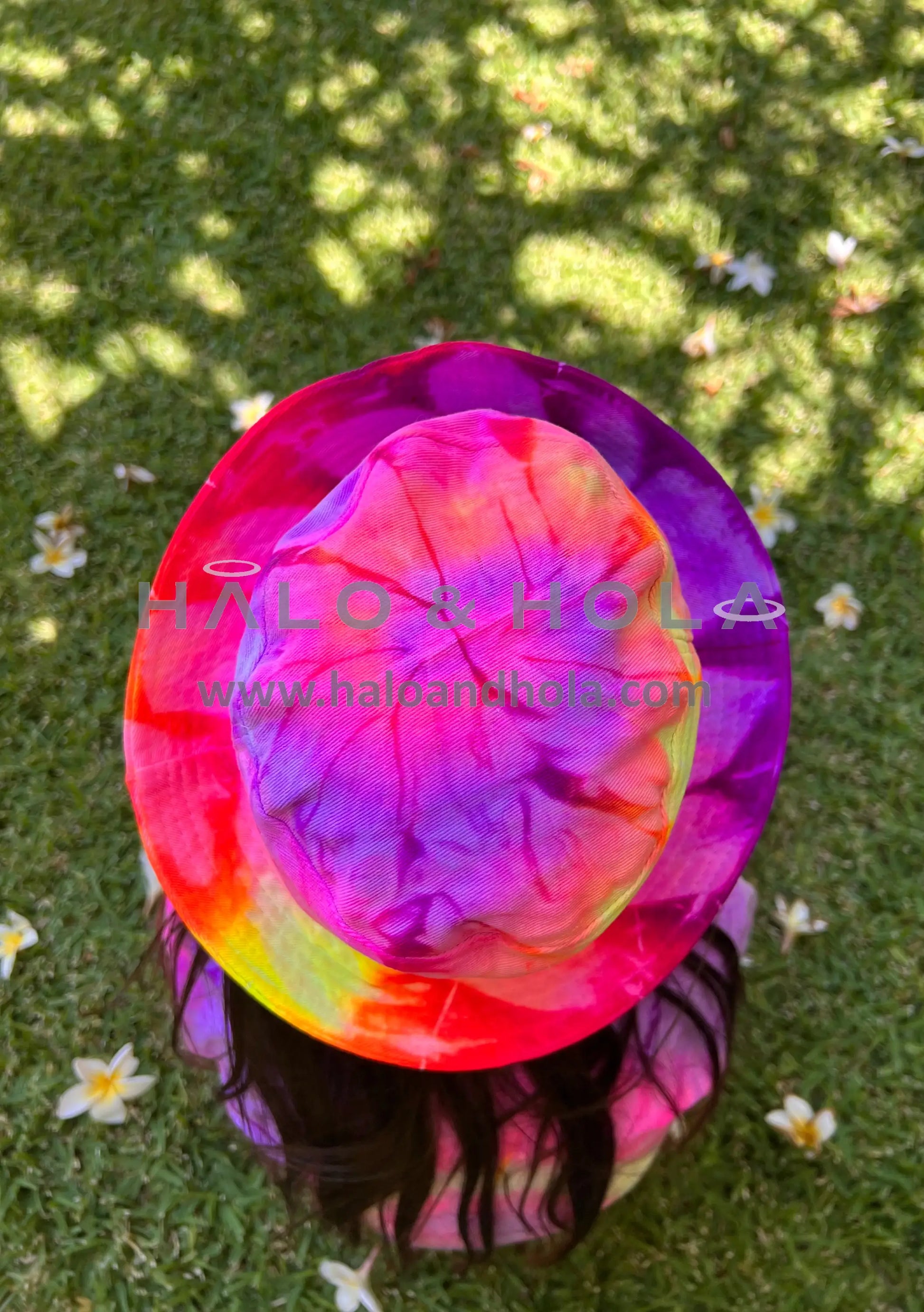 Tie-Dye Bucket Hat In Pink Yellow And Purple.