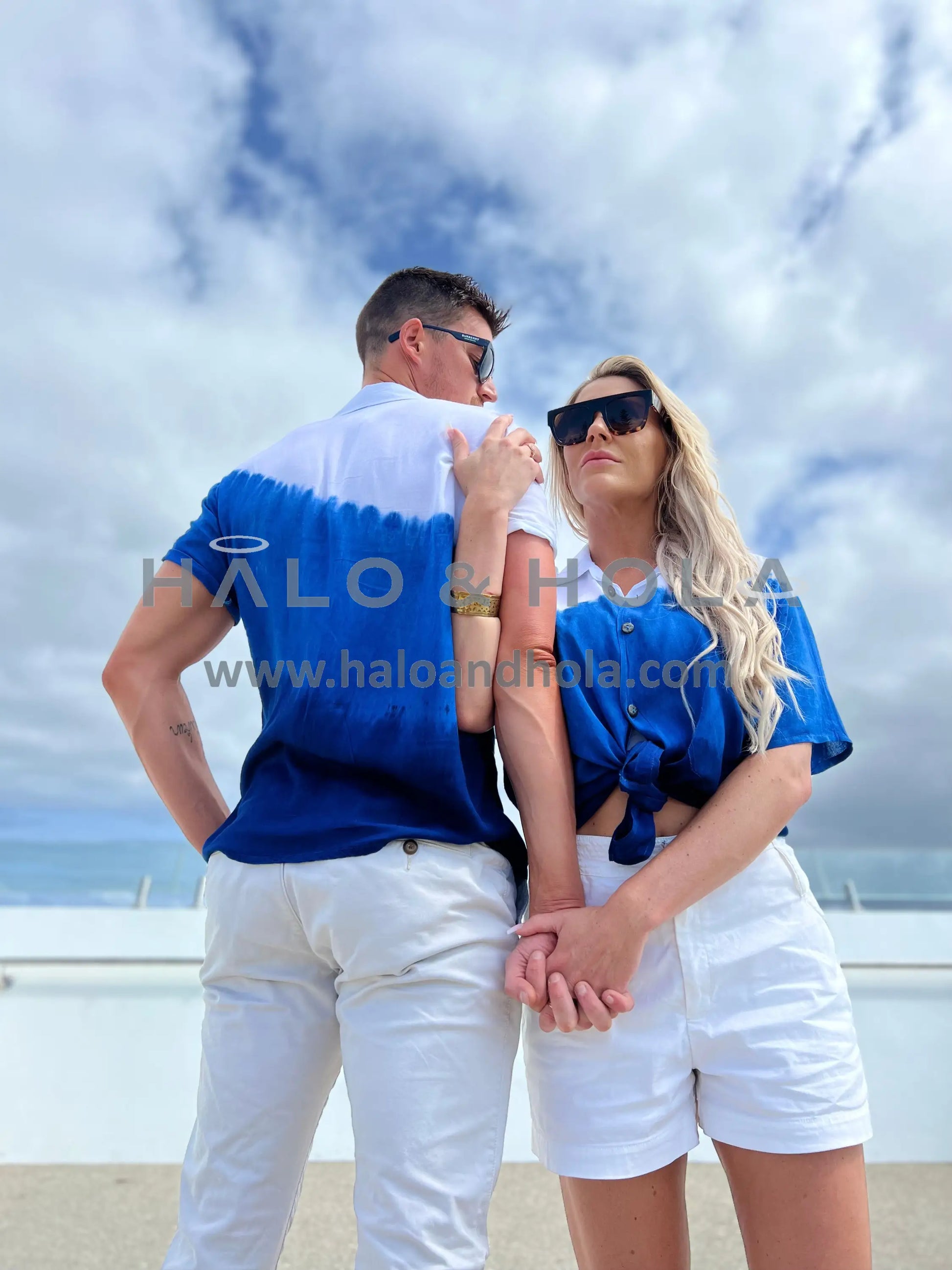 Tie Dye Button-Up Shirt Horizon Blue & White