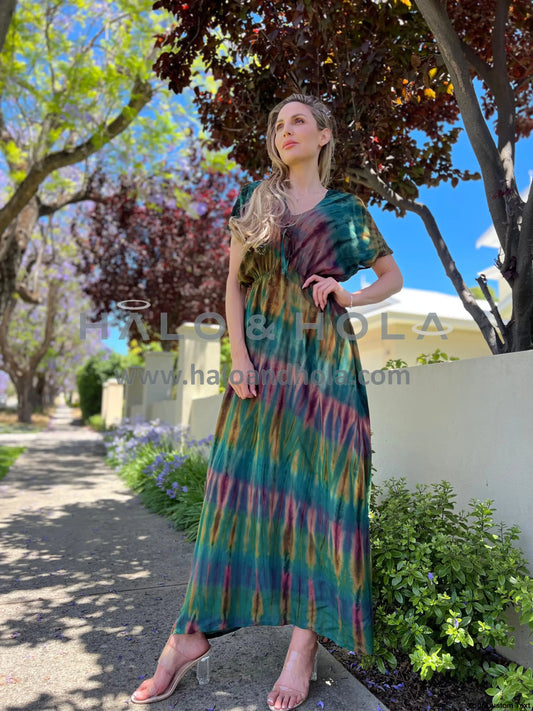 Tie-Dye Maxi Dress In Green