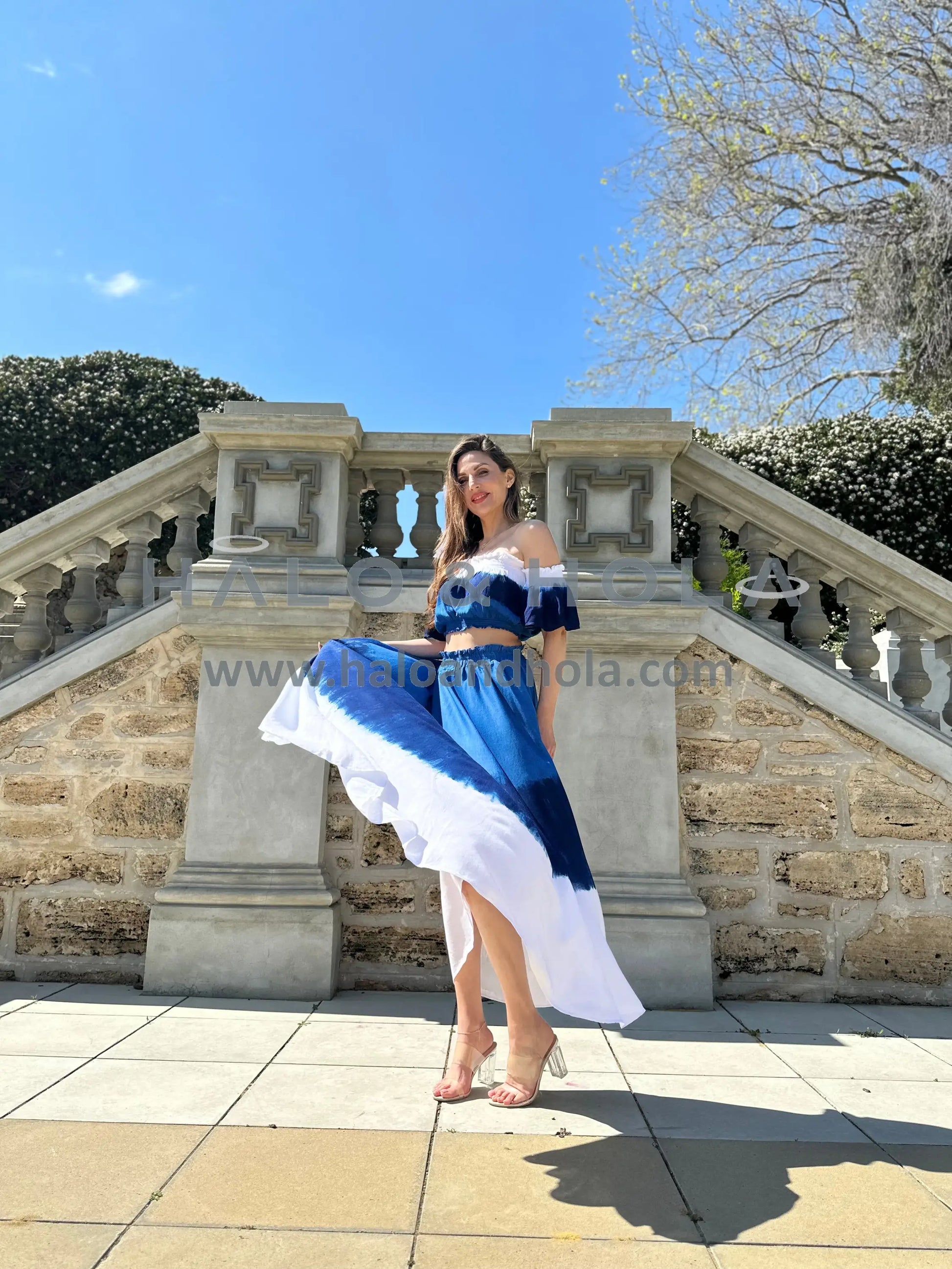 Tie-Dye Off Shoulder Crop Top With Maxi Skirt Set