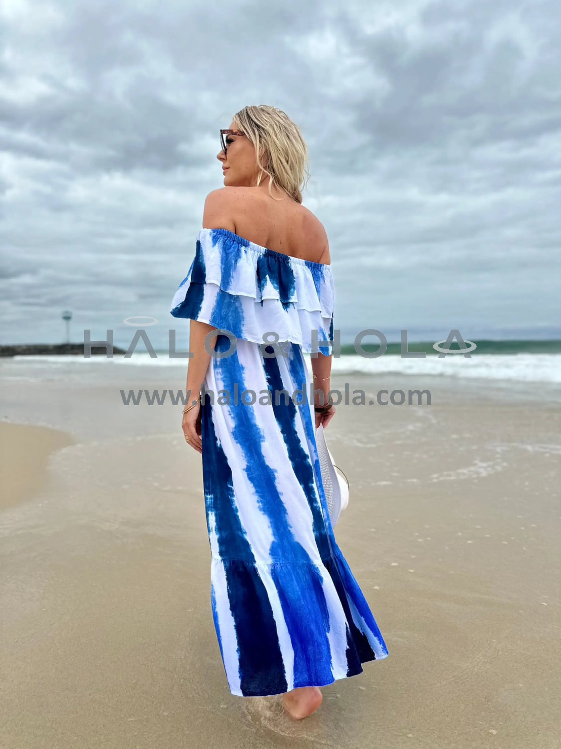 Tie-Dye Off Shoulder Maxi Dress