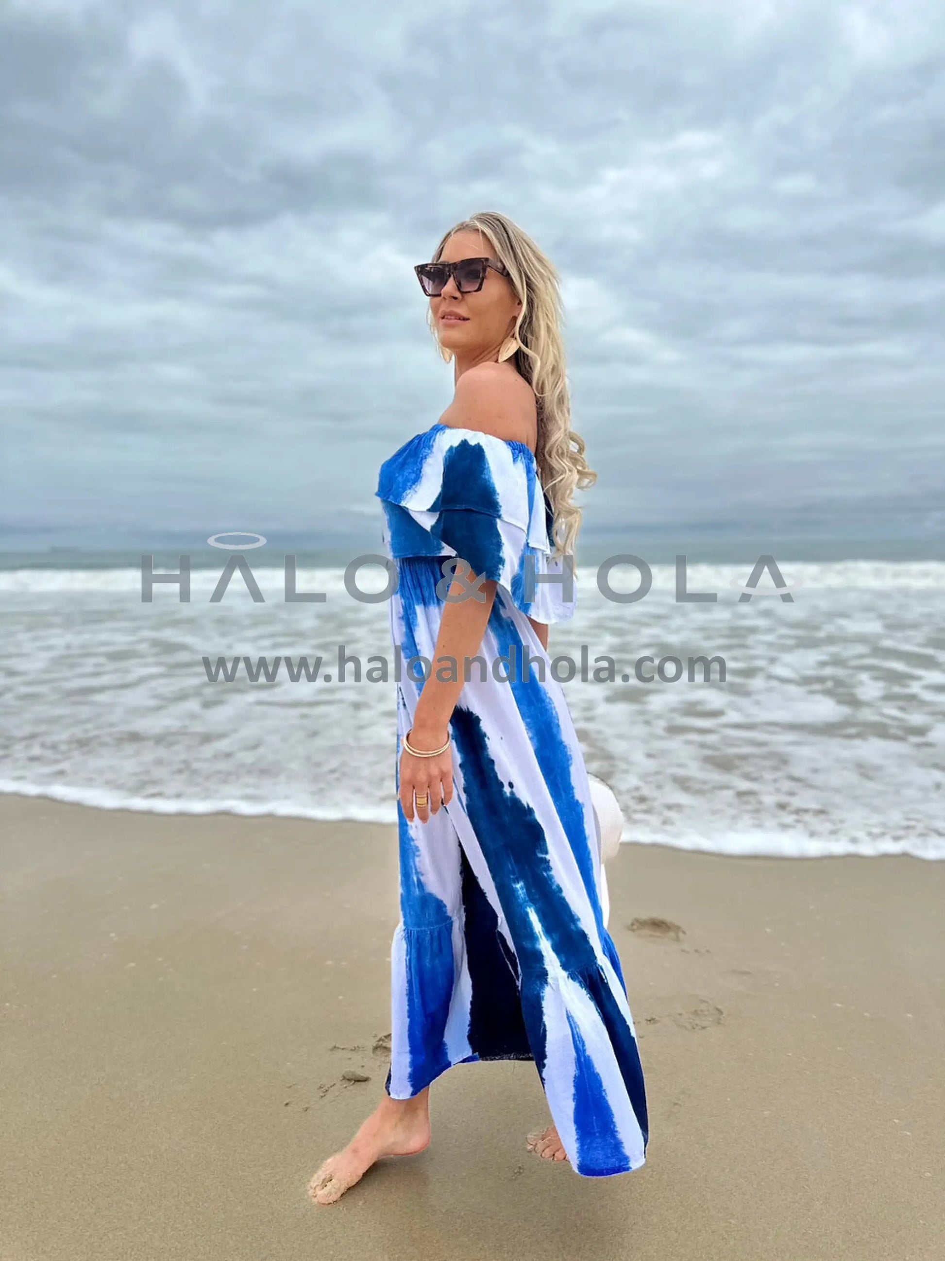 Tie-Dye Off Shoulder Maxi Dress