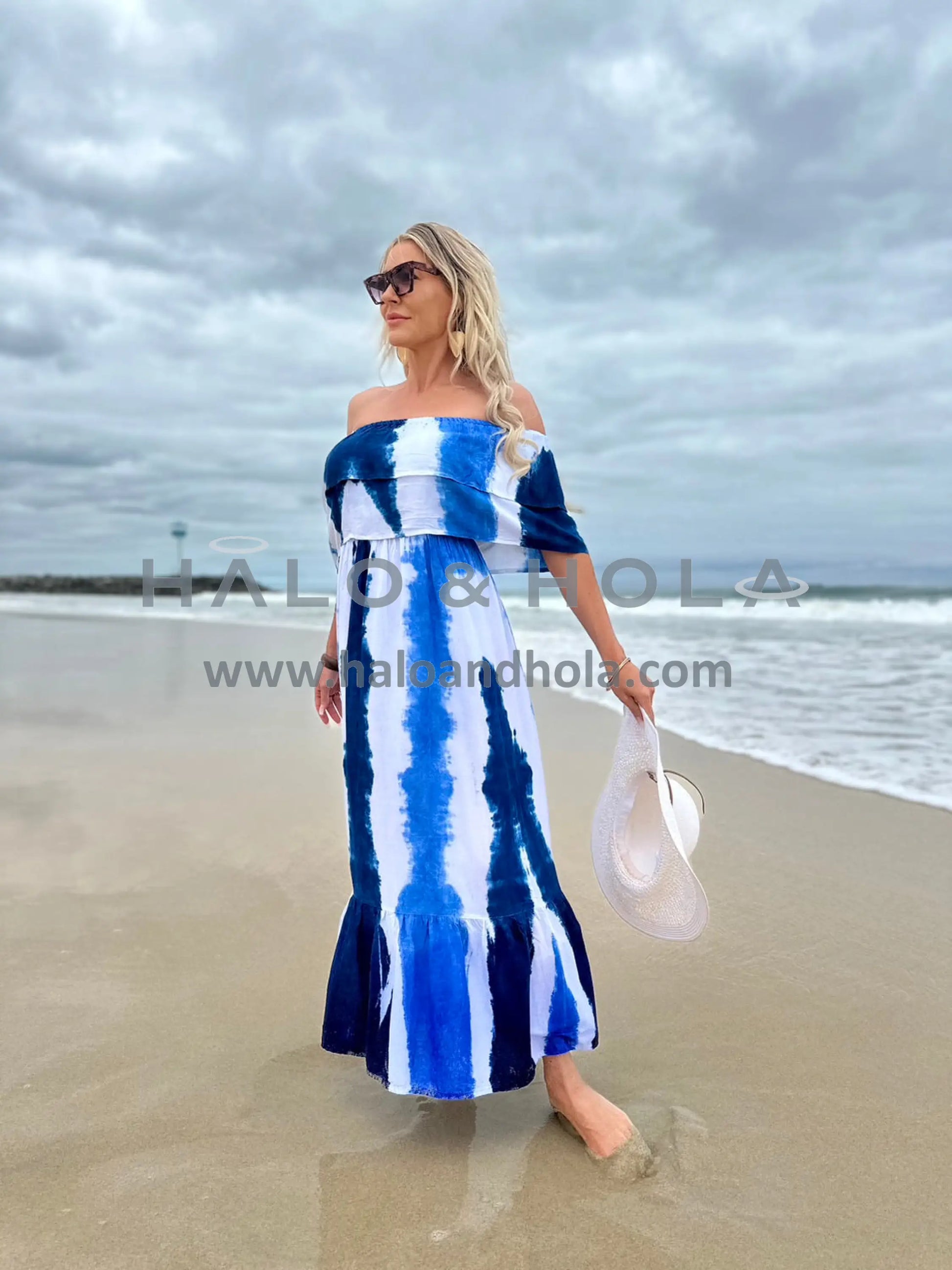 Tie-Dye Off Shoulder Maxi Dress