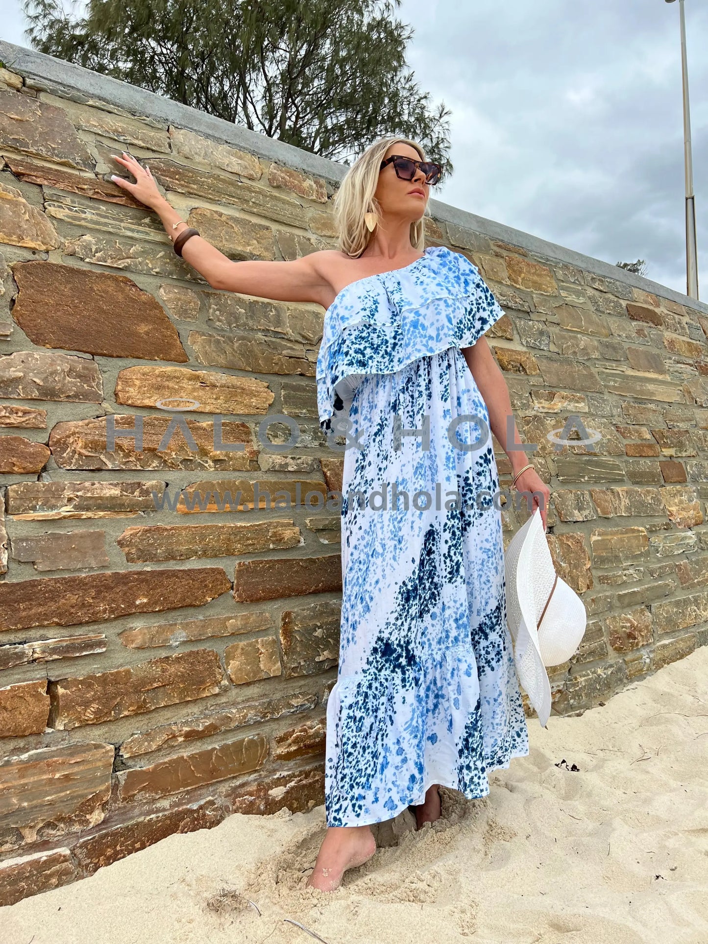 Tie-Dye Off Shoulder Maxi Dress