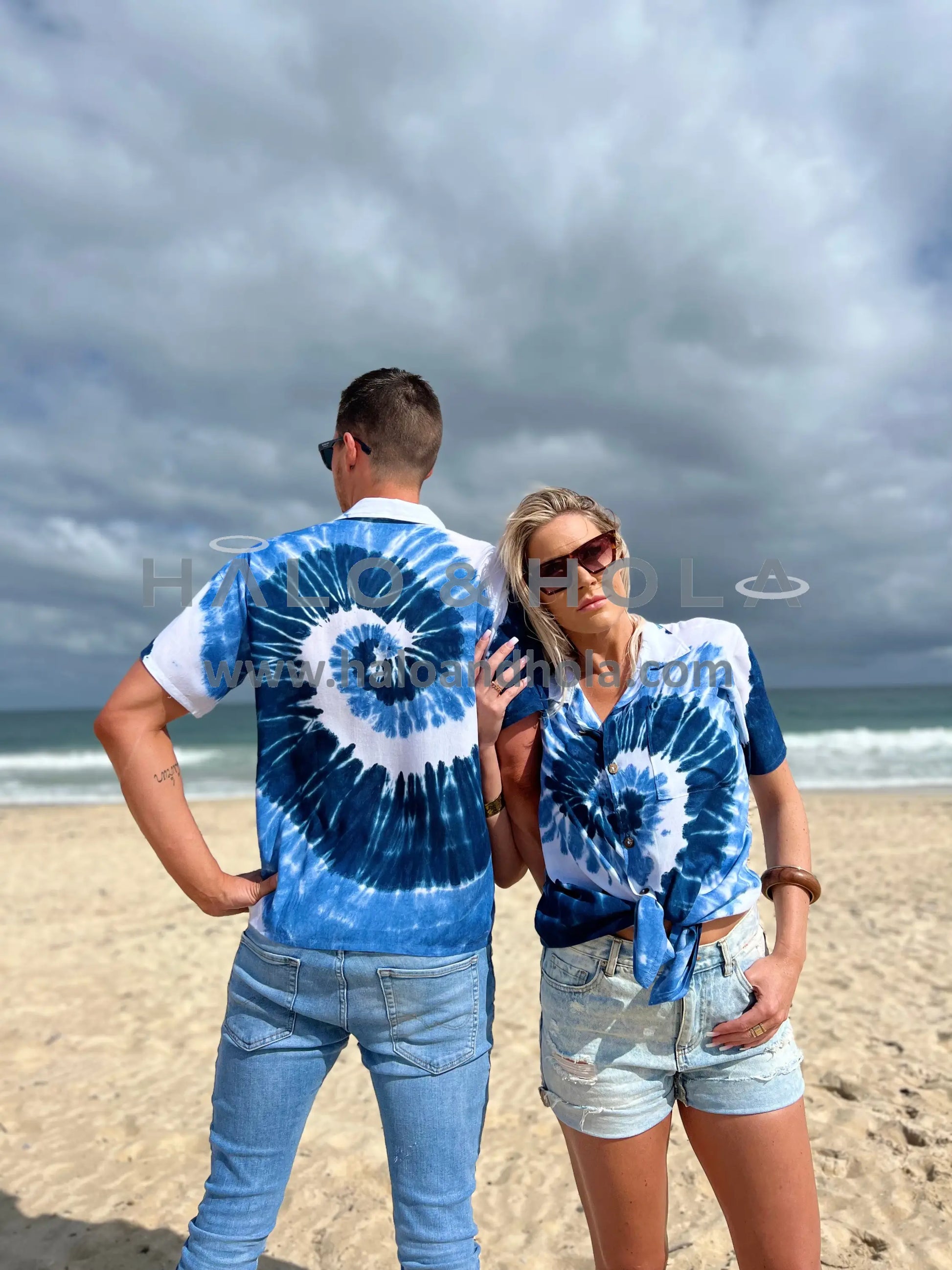 Tie Dye Spiral Swirl Button-Up Shirt In Blue