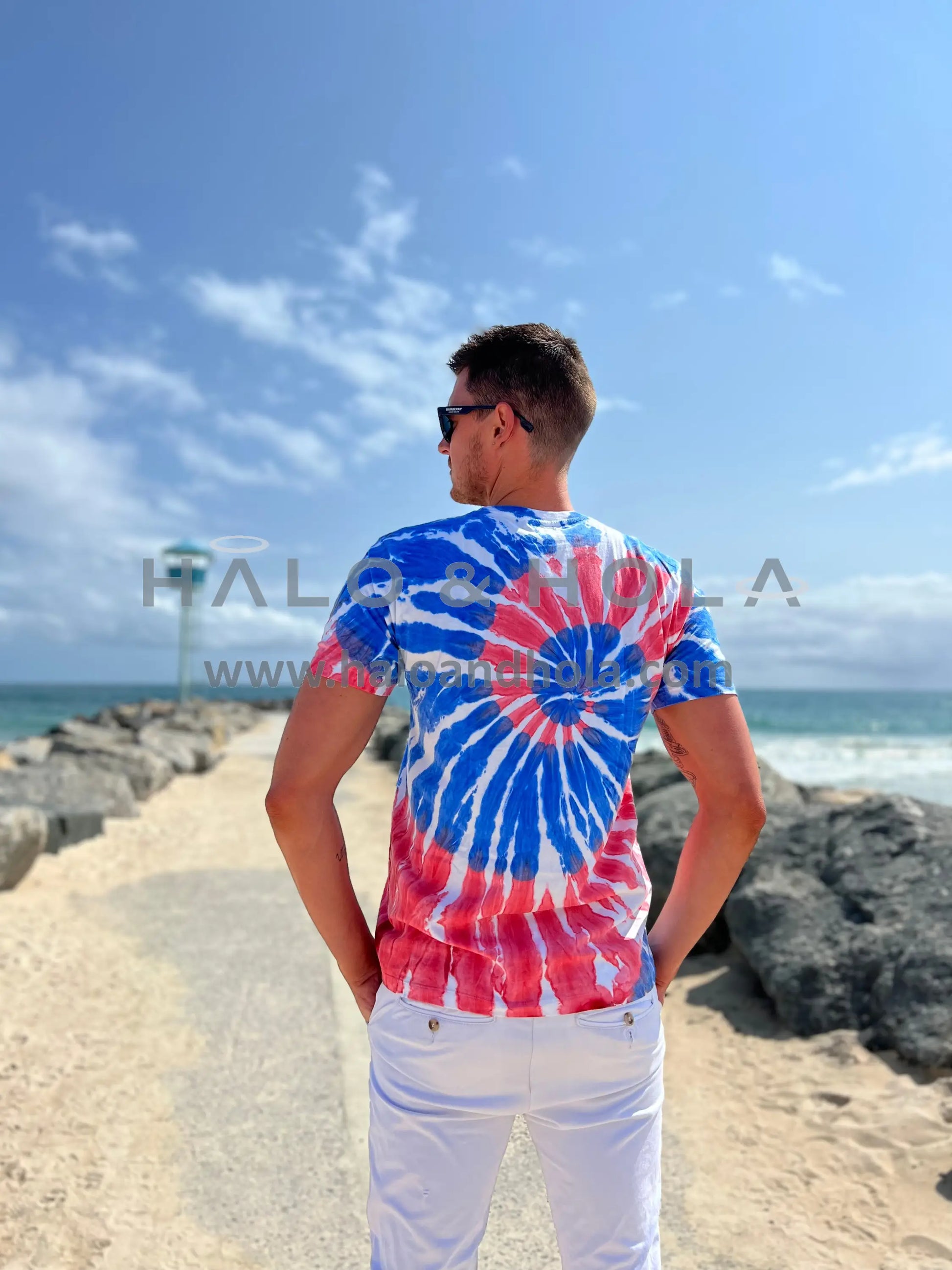 Tie Dye Swirl T-Shirt In Red And Blue