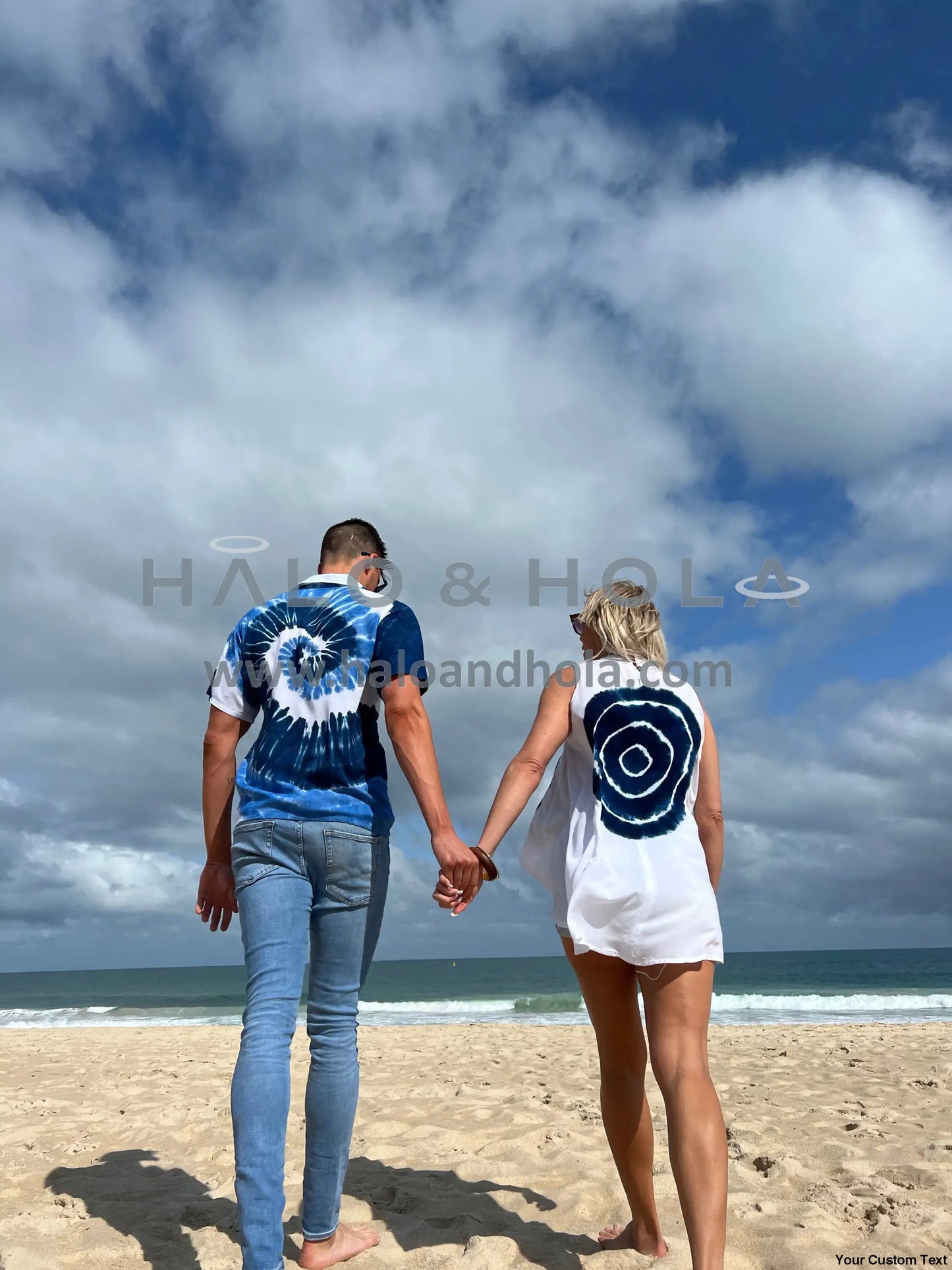 Tie-Dye Women Top In White With Navy Ring